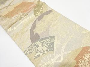 扇面に草花・流水模様織り出し　袋帯